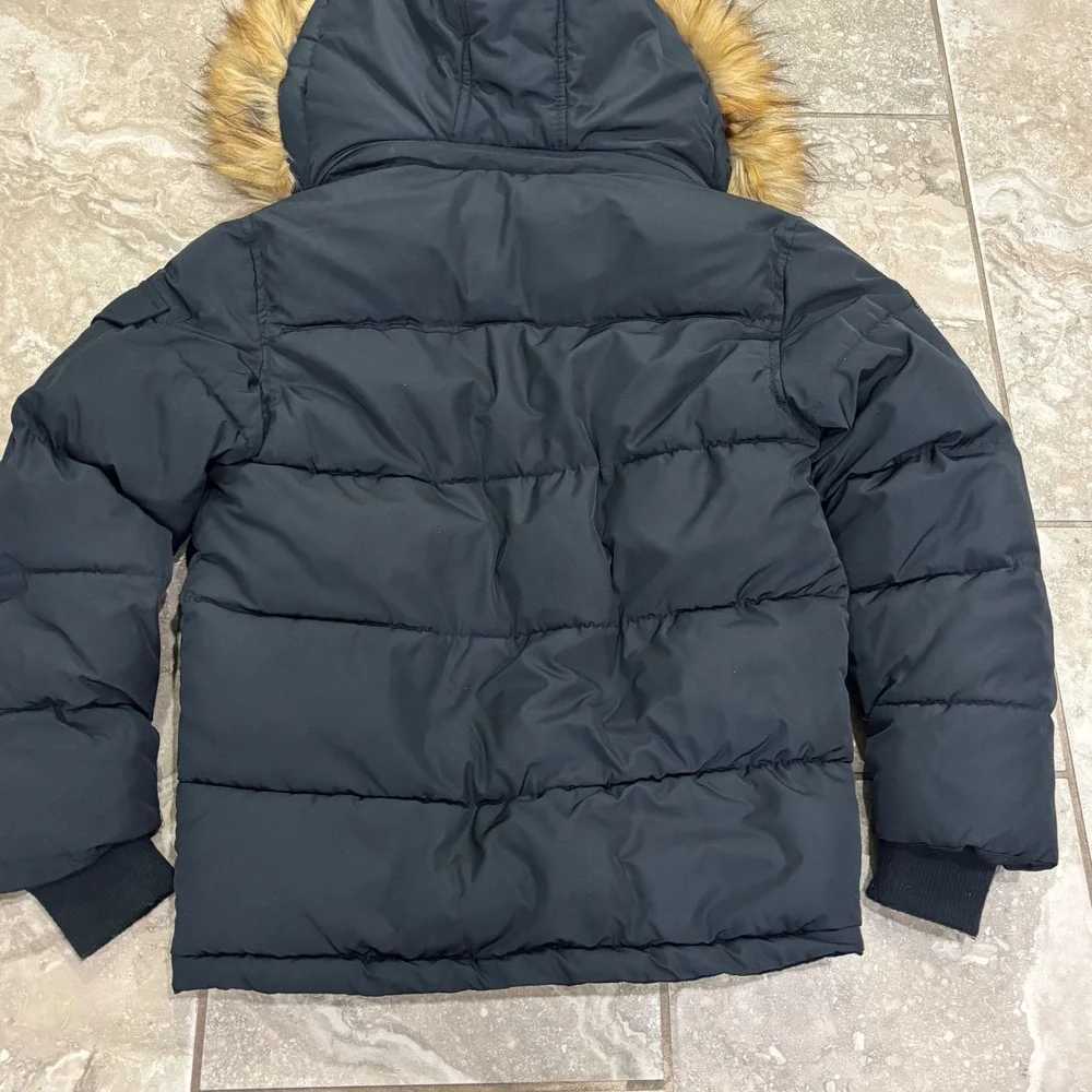 Diesel Kids Black Puffer Parka Jacket Faux Fur Hood Sherpa Lined Size M 10/12